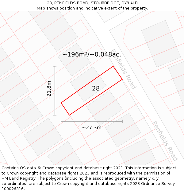 28, PENFIELDS ROAD, STOURBRIDGE, DY8 4LB: Plot and title map