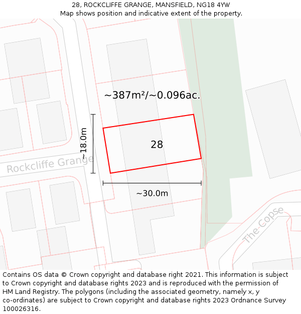28, ROCKCLIFFE GRANGE, MANSFIELD, NG18 4YW: Plot and title map
