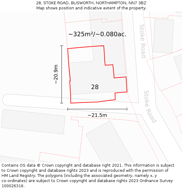 28, STOKE ROAD, BLISWORTH, NORTHAMPTON, NN7 3BZ: Plot and title map