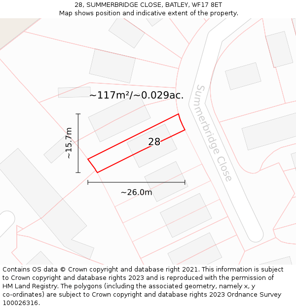 28, SUMMERBRIDGE CLOSE, BATLEY, WF17 8ET: Plot and title map