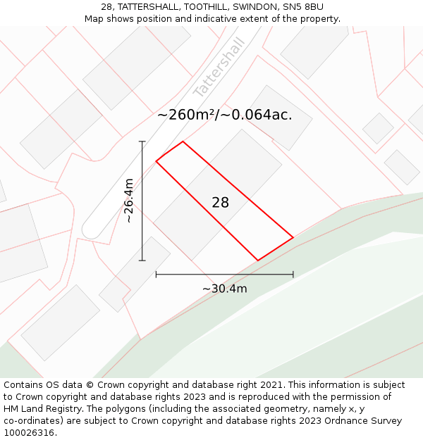 28, TATTERSHALL, TOOTHILL, SWINDON, SN5 8BU: Plot and title map