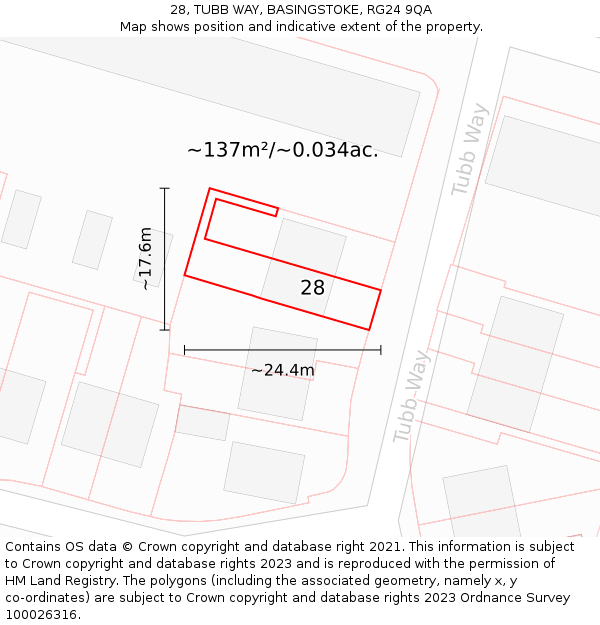 28, TUBB WAY, BASINGSTOKE, RG24 9QA: Plot and title map