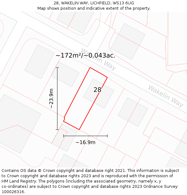 28, WAKELIN WAY, LICHFIELD, WS13 6UG: Plot and title map