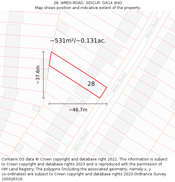 28, WREN ROAD, SIDCUP, DA14 4NG: Plot and title map