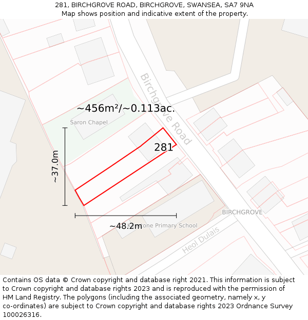 281, BIRCHGROVE ROAD, BIRCHGROVE, SWANSEA, SA7 9NA: Plot and title map