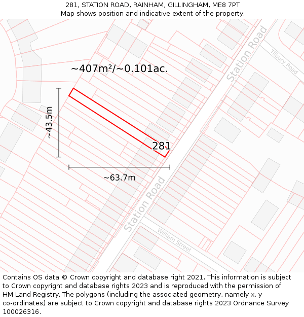 281, STATION ROAD, RAINHAM, GILLINGHAM, ME8 7PT: Plot and title map