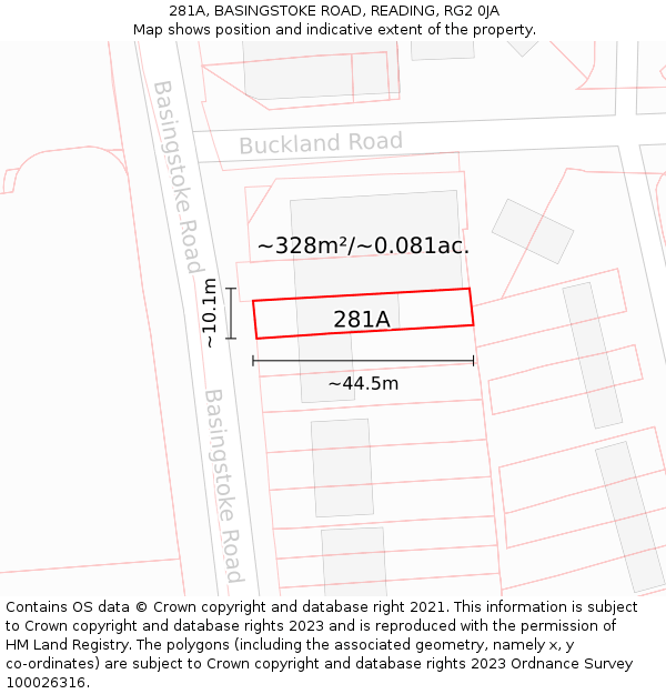 281A, BASINGSTOKE ROAD, READING, RG2 0JA: Plot and title map