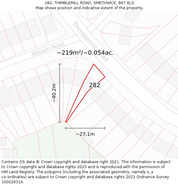282, THIMBLEMILL ROAD, SMETHWICK, B67 6LS: Plot and title map