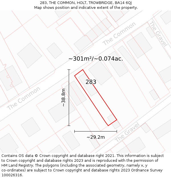 283, THE COMMON, HOLT, TROWBRIDGE, BA14 6QJ: Plot and title map