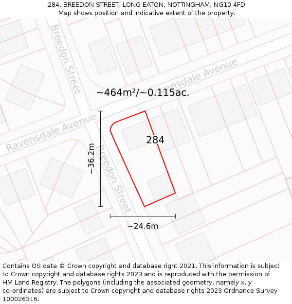 284, BREEDON STREET, LONG EATON, NOTTINGHAM, NG10 4FD: Plot and title map