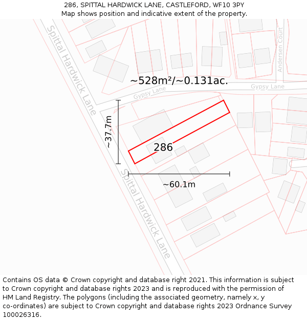 286, SPITTAL HARDWICK LANE, CASTLEFORD, WF10 3PY: Plot and title map