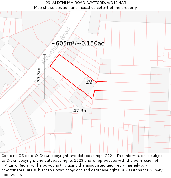 29, ALDENHAM ROAD, WATFORD, WD19 4AB: Plot and title map
