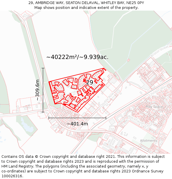 29, AMBRIDGE WAY, SEATON DELAVAL, WHITLEY BAY, NE25 0PY: Plot and title map