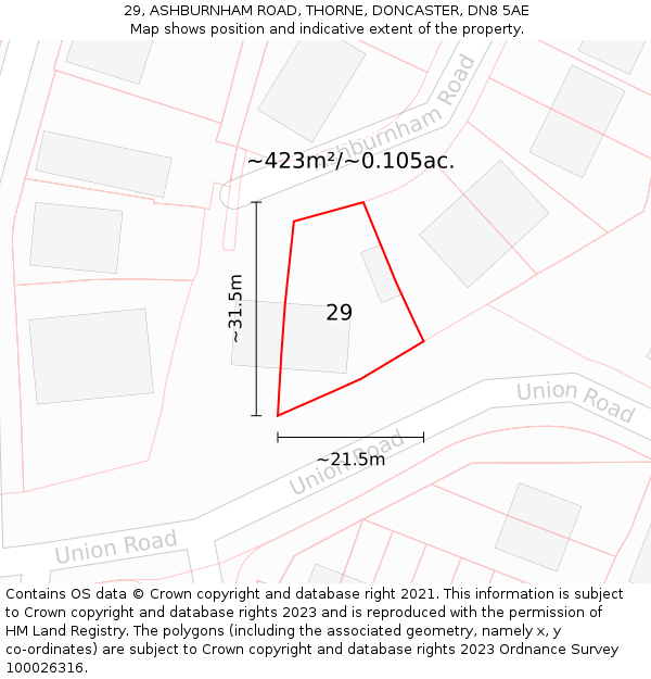 29, ASHBURNHAM ROAD, THORNE, DONCASTER, DN8 5AE: Plot and title map