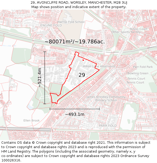 29, AVONCLIFFE ROAD, WORSLEY, MANCHESTER, M28 3UJ: Plot and title map