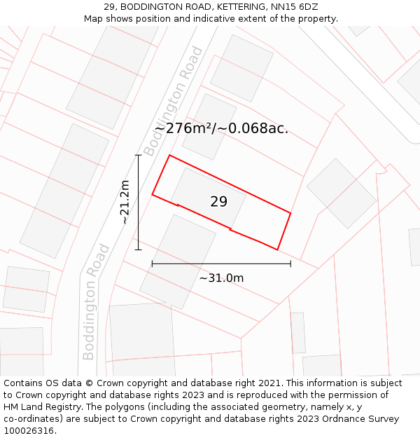 29, BODDINGTON ROAD, KETTERING, NN15 6DZ: Plot and title map