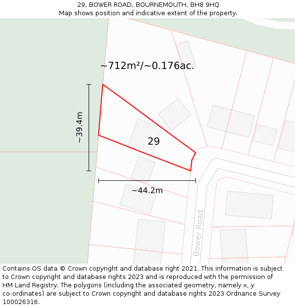 29, BOWER ROAD, BOURNEMOUTH, BH8 9HQ: Plot and title map