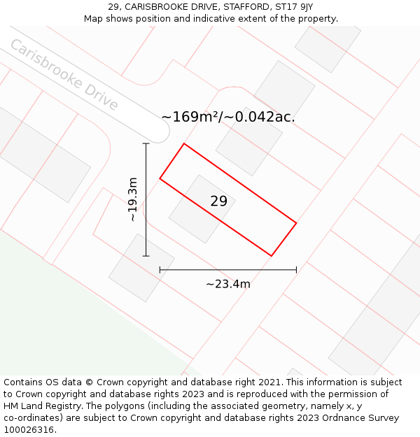 29, CARISBROOKE DRIVE, STAFFORD, ST17 9JY: Plot and title map