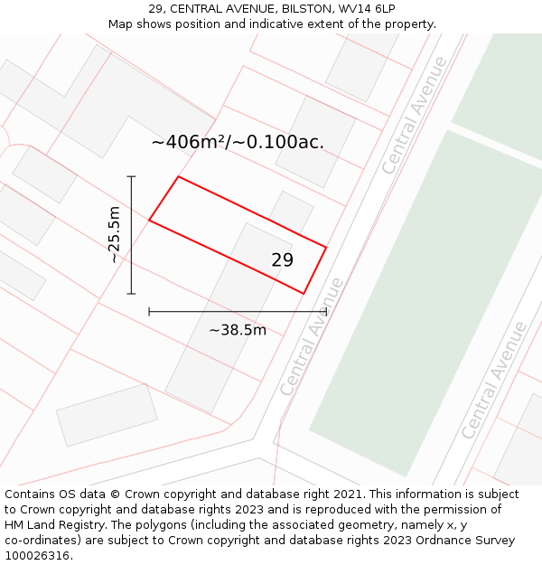 29, CENTRAL AVENUE, BILSTON, WV14 6LP: Plot and title map