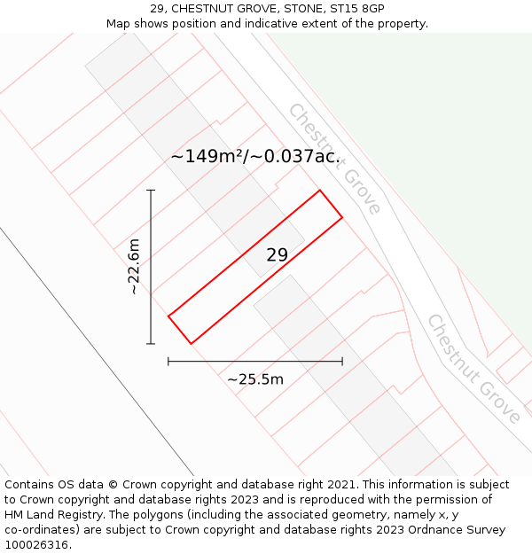 29, CHESTNUT GROVE, STONE, ST15 8GP: Plot and title map