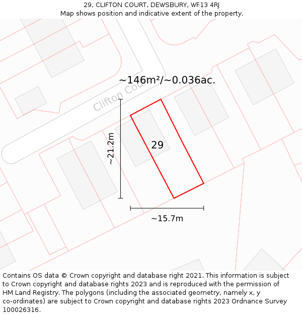 29, CLIFTON COURT, DEWSBURY, WF13 4RJ: Plot and title map