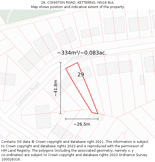 29, CONISTON ROAD, KETTERING, NN16 8UL: Plot and title map
