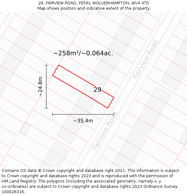 29, FAIRVIEW ROAD, PENN, WOLVERHAMPTON, WV4 4TD: Plot and title map