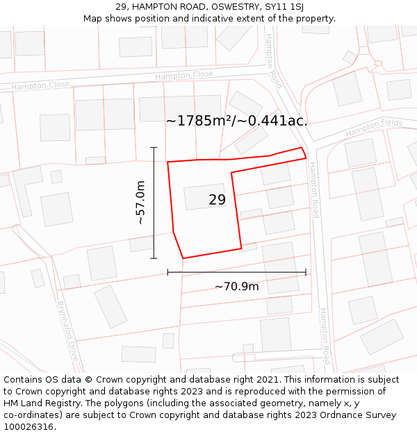 29, HAMPTON ROAD, OSWESTRY, SY11 1SJ: Plot and title map
