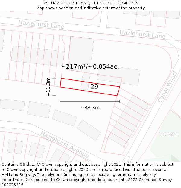 29, HAZLEHURST LANE, CHESTERFIELD, S41 7LX: Plot and title map