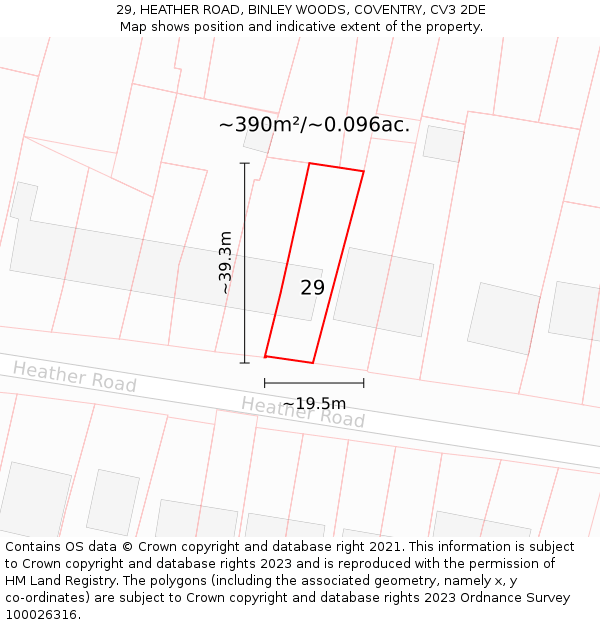 29, HEATHER ROAD, BINLEY WOODS, COVENTRY, CV3 2DE: Plot and title map