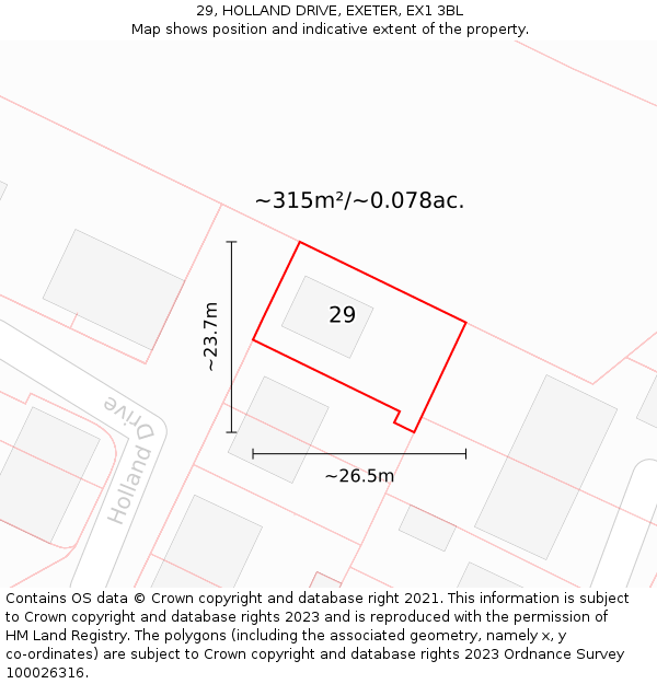 29, HOLLAND DRIVE, EXETER, EX1 3BL: Plot and title map