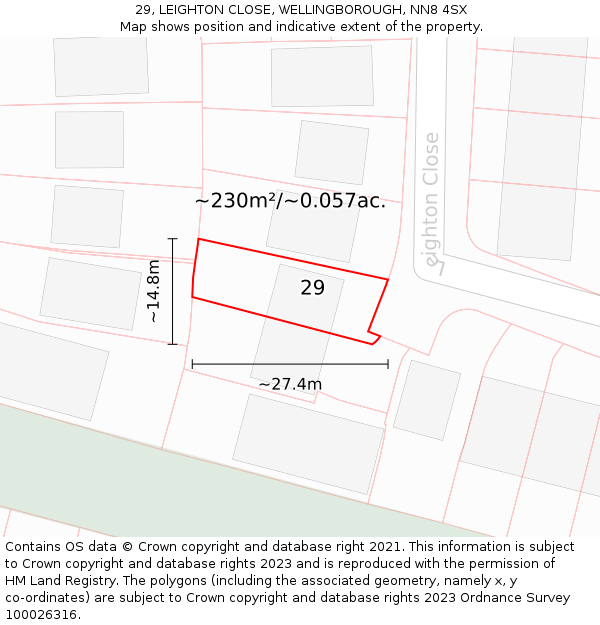 29, LEIGHTON CLOSE, WELLINGBOROUGH, NN8 4SX: Plot and title map
