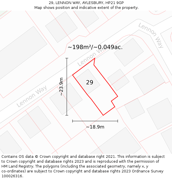 29, LENNON WAY, AYLESBURY, HP21 9GP: Plot and title map