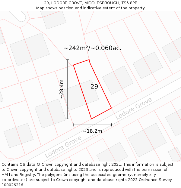 29, LODORE GROVE, MIDDLESBROUGH, TS5 8PB: Plot and title map