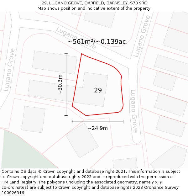 29, LUGANO GROVE, DARFIELD, BARNSLEY, S73 9RG: Plot and title map