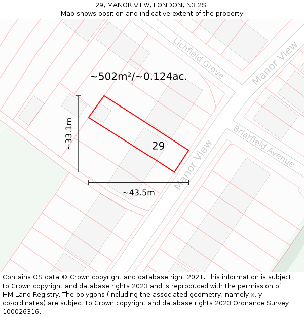 29, MANOR VIEW, LONDON, N3 2ST: Plot and title map