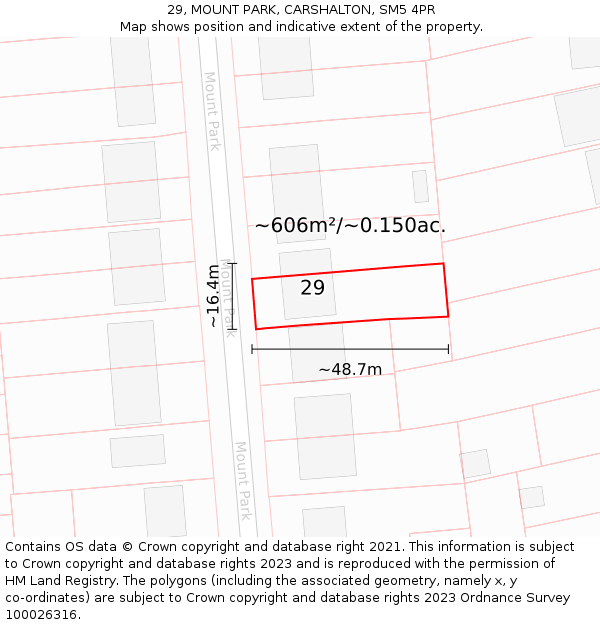 29, MOUNT PARK, CARSHALTON, SM5 4PR: Plot and title map