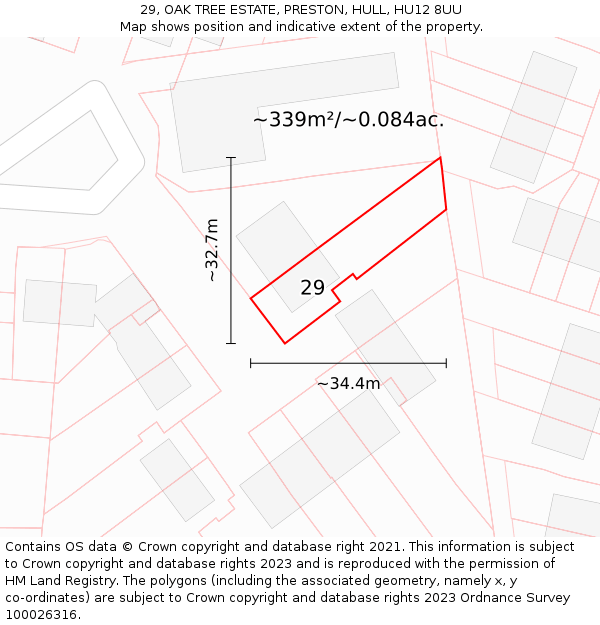 29, OAK TREE ESTATE, PRESTON, HULL, HU12 8UU: Plot and title map