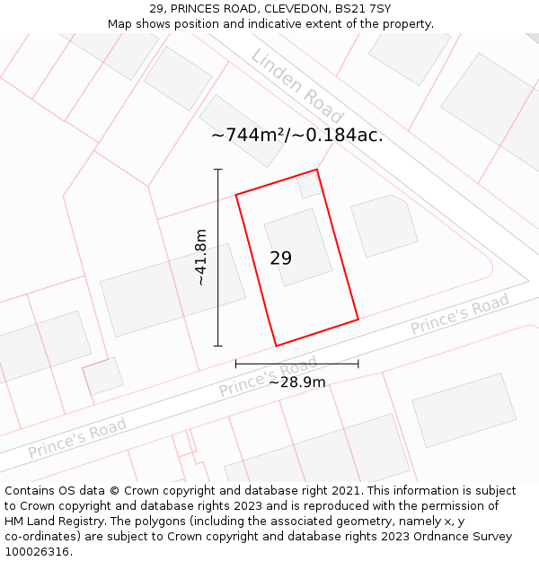 29, PRINCES ROAD, CLEVEDON, BS21 7SY: Plot and title map