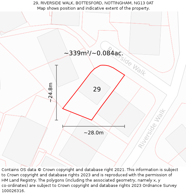 29, RIVERSIDE WALK, BOTTESFORD, NOTTINGHAM, NG13 0AT: Plot and title map