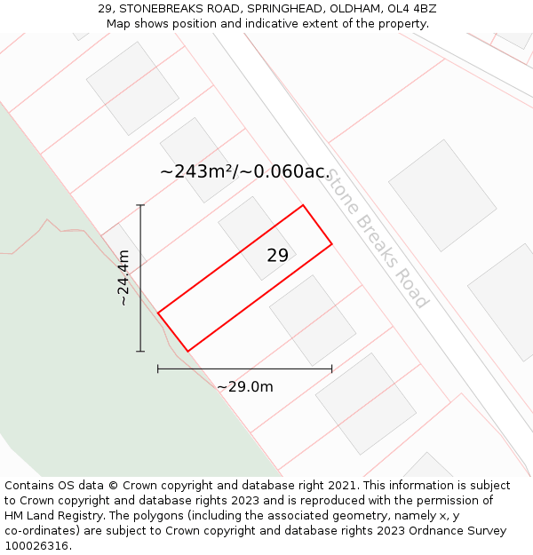 29, STONEBREAKS ROAD, SPRINGHEAD, OLDHAM, OL4 4BZ: Plot and title map