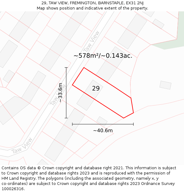 29, TAW VIEW, FREMINGTON, BARNSTAPLE, EX31 2NJ: Plot and title map