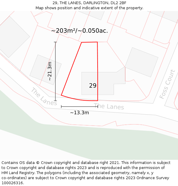 29, THE LANES, DARLINGTON, DL2 2BF: Plot and title map
