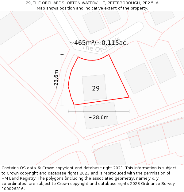 29, THE ORCHARDS, ORTON WATERVILLE, PETERBOROUGH, PE2 5LA: Plot and title map
