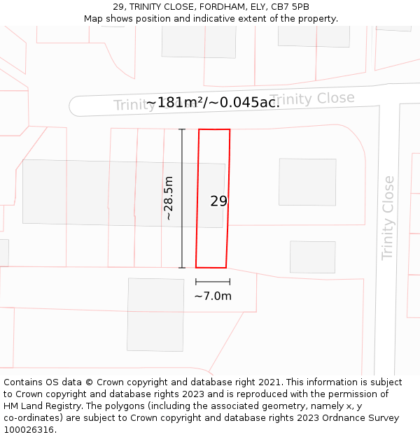 29, TRINITY CLOSE, FORDHAM, ELY, CB7 5PB: Plot and title map