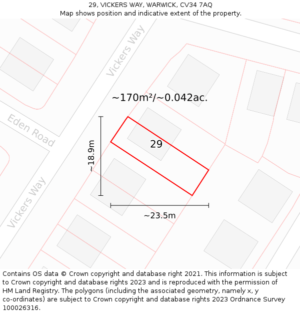 29, VICKERS WAY, WARWICK, CV34 7AQ: Plot and title map