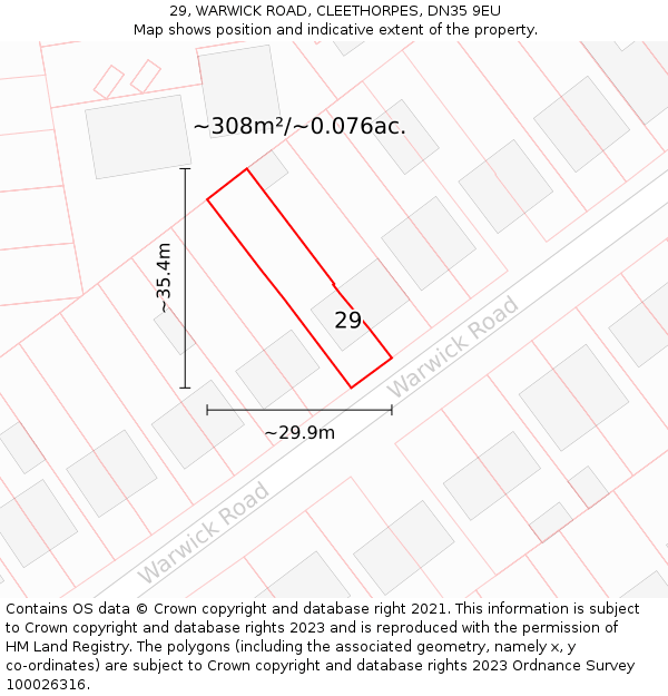 29, WARWICK ROAD, CLEETHORPES, DN35 9EU: Plot and title map