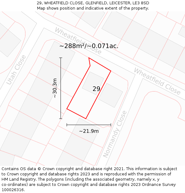 29, WHEATFIELD CLOSE, GLENFIELD, LEICESTER, LE3 8SD: Plot and title map