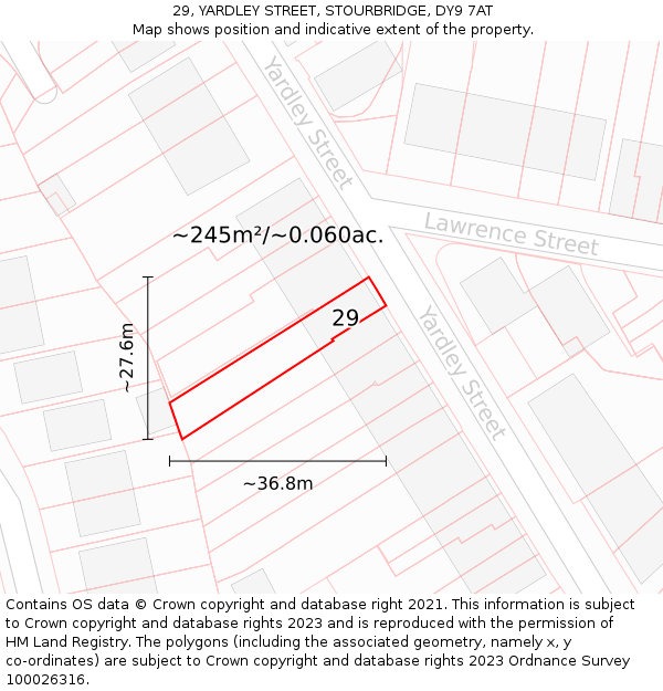 29, YARDLEY STREET, STOURBRIDGE, DY9 7AT: Plot and title map