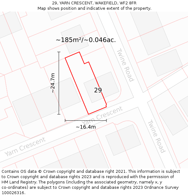 29, YARN CRESCENT, WAKEFIELD, WF2 8FR: Plot and title map
